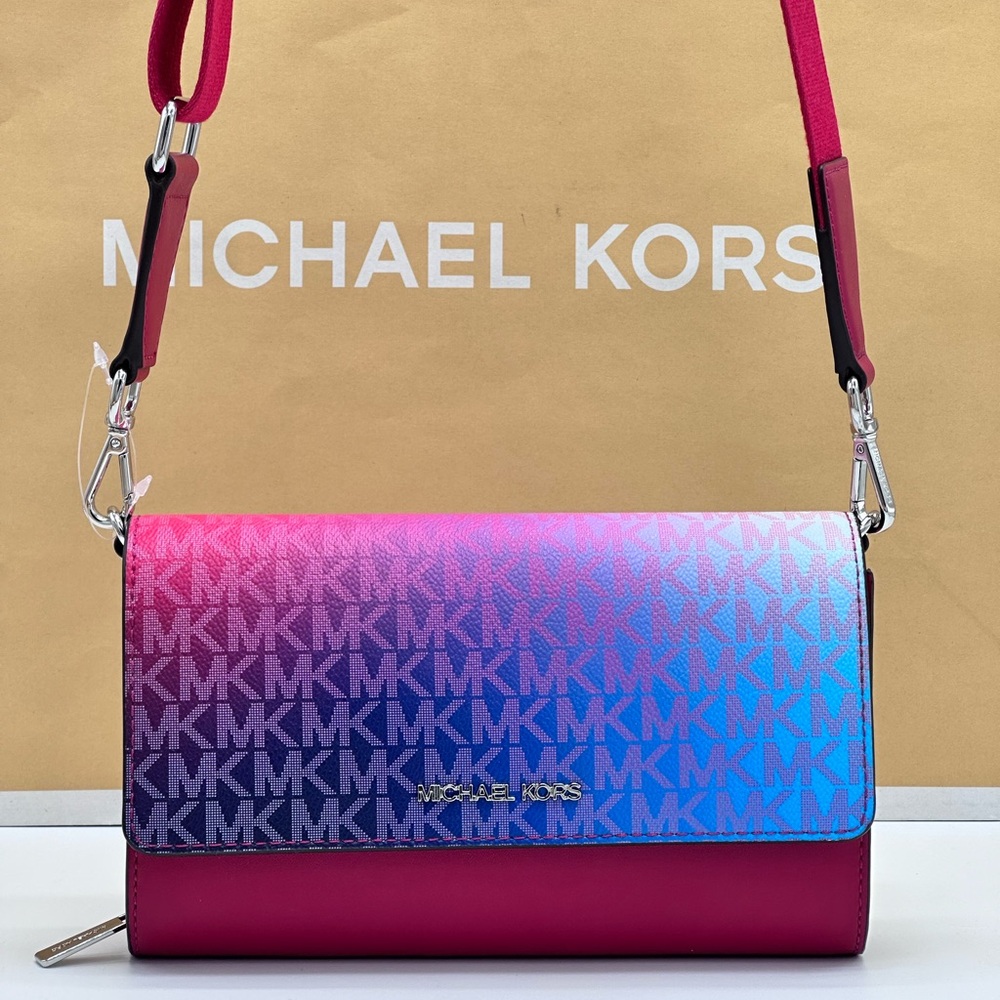 Michael Kors Pink to Blue Gradient Monogram Crossbody Bag - Picture 4 of 16